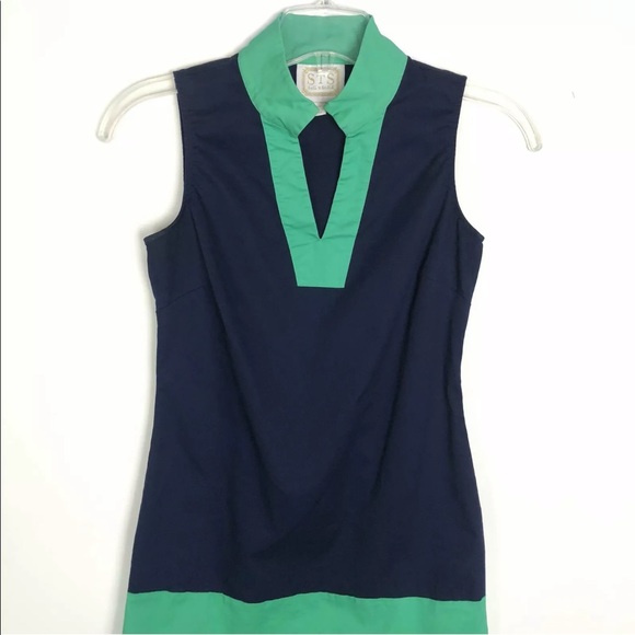 Sail To Sable STS sleeveless navy blue green dress - Picture 2 of 7